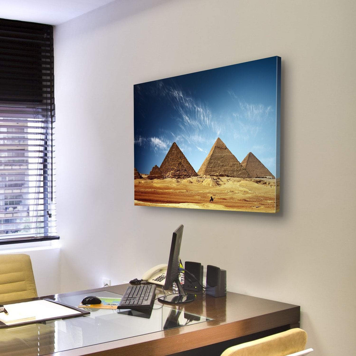 Giza Valley With Great Pyramids Canvas Wall Art-3 Horizontal-Gallery Wrap-25" x 16"-Tiaracle