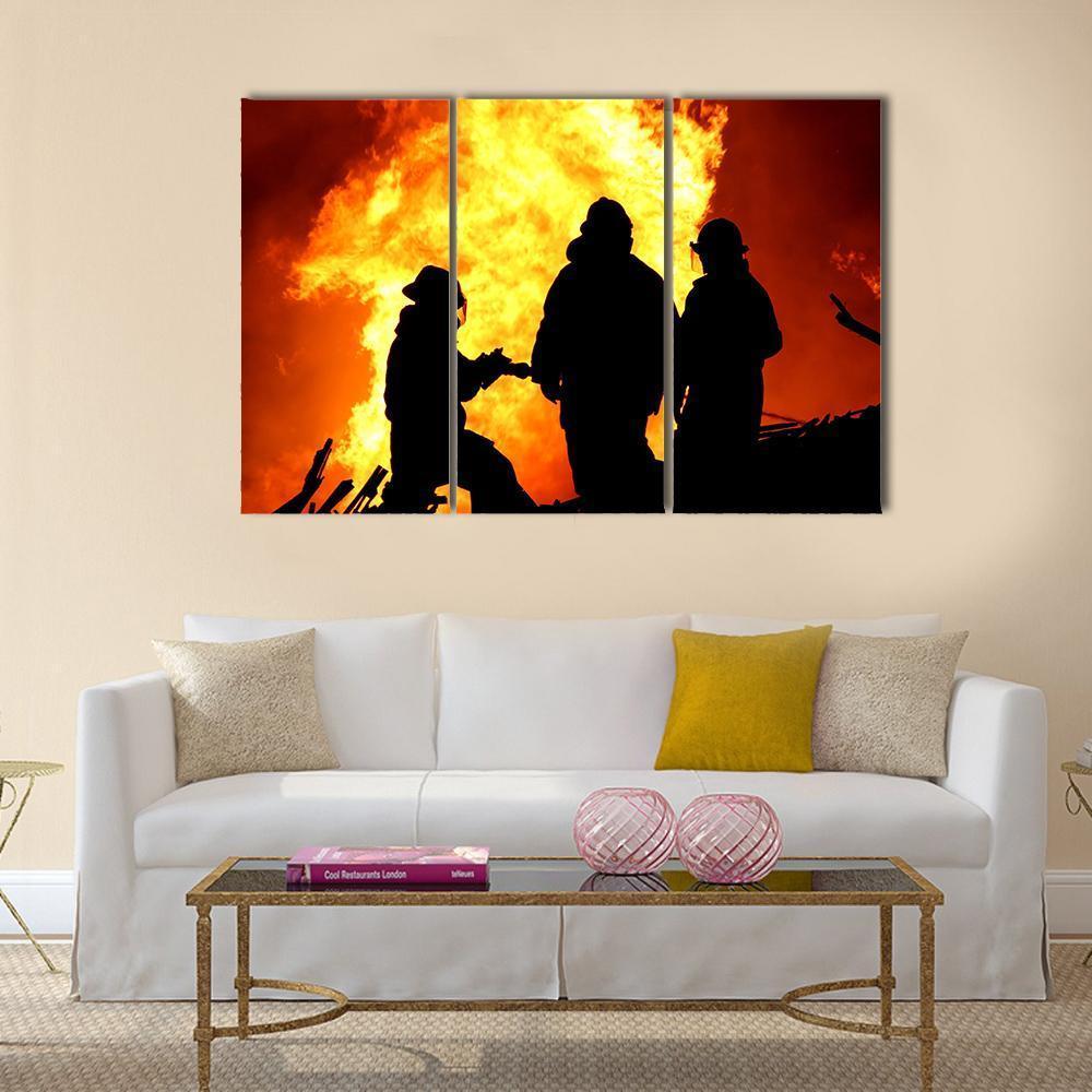 Three Firemen Fighting Canvas Wall Art-3 Horizontal-Gallery Wrap-37" x 24"-Tiaracle