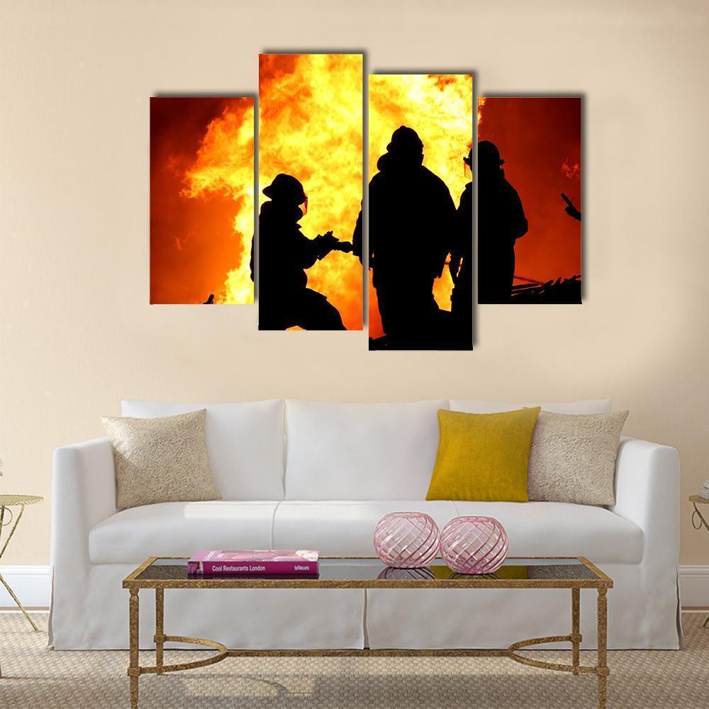 Three Firemen Fighting Canvas Wall Art-4 Pop-Gallery Wrap-50" x 32"-Tiaracle