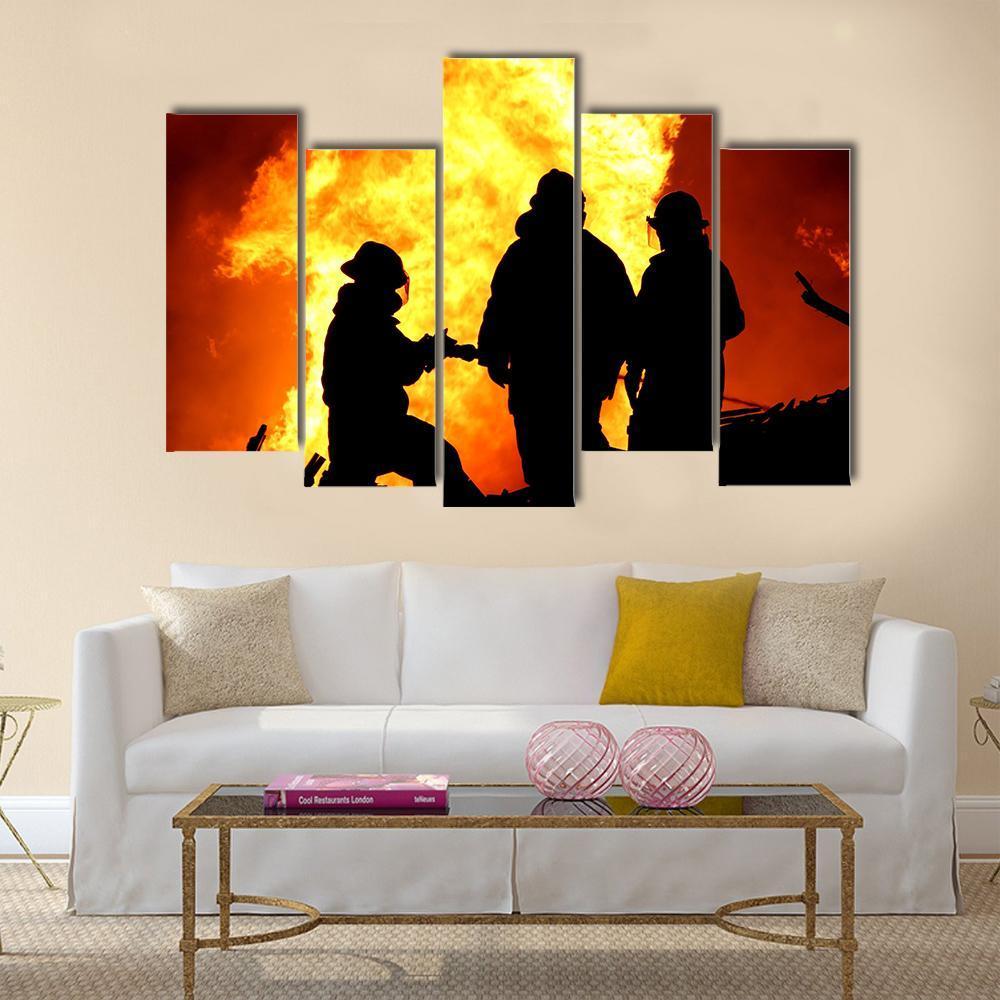 Three Firemen Fighting Canvas Wall Art-5 Pop-Gallery Wrap-47" x 32"-Tiaracle