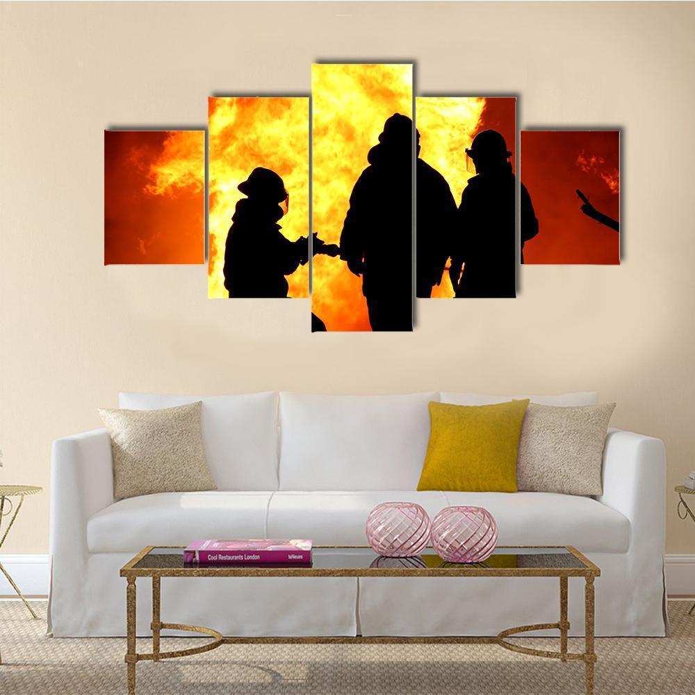 Three Firemen Fighting Canvas Wall Art-5 Star-Gallery Wrap-62" x 32"-Tiaracle