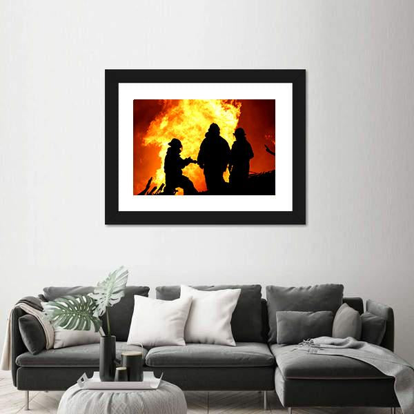 Three Firemen Fighting Canvas Wall Art-1 Piece-Framed Print-20" x 16"-Tiaracle