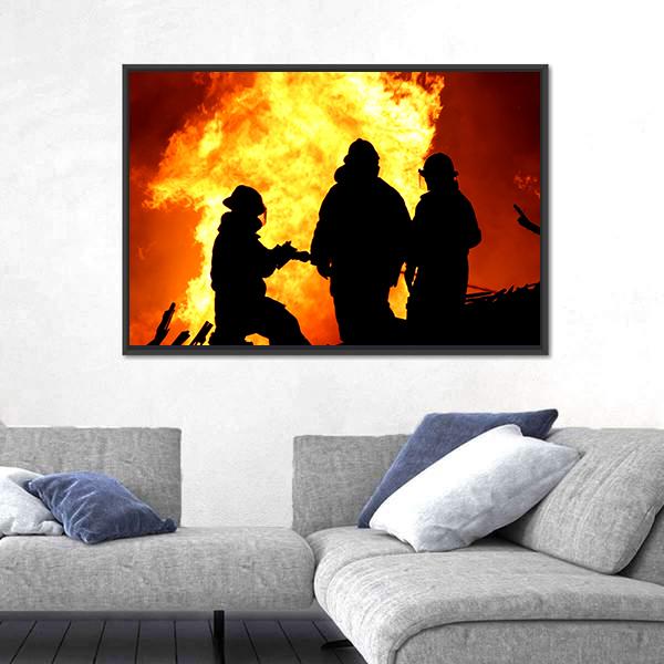 Three Firemen Fighting Canvas Wall Art-1 Piece-Floating Frame-24" x 16"-Tiaracle