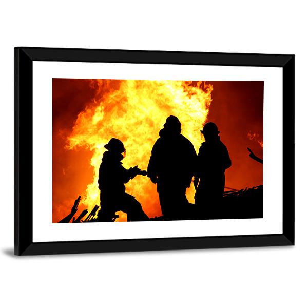 Three Firemen Fighting Canvas Wall Art-3 Horizontal-Gallery Wrap-25" x 16"-Tiaracle