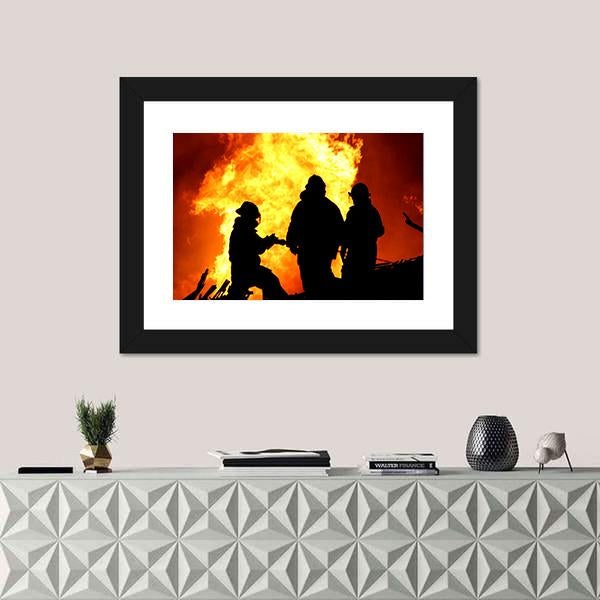 Three Firemen Fighting Canvas Wall Art-3 Horizontal-Gallery Wrap-25" x 16"-Tiaracle
