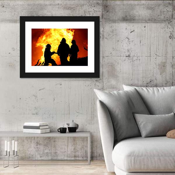Three Firemen Fighting Canvas Wall Art-3 Horizontal-Gallery Wrap-25" x 16"-Tiaracle