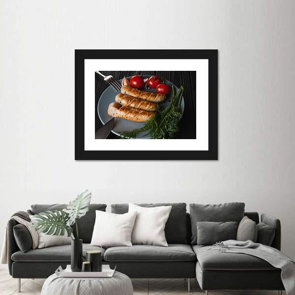 Three Grilled Sausages Canvas Wall Art-1 Piece-Framed Print-20" x 16"-Tiaracle
