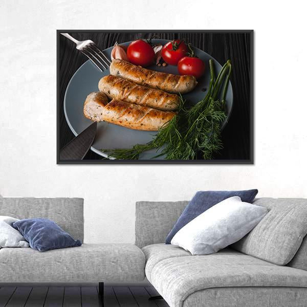 Three Grilled Sausages Canvas Wall Art-1 Piece-Floating Frame-24" x 16"-Tiaracle