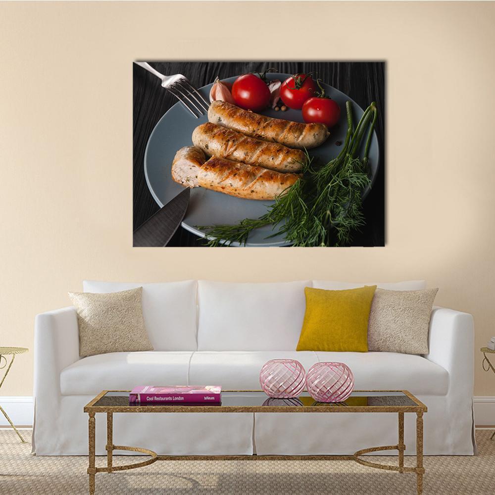 Three Grilled Sausages Canvas Wall Art-5 Horizontal-Gallery Wrap-22" x 12"-Tiaracle