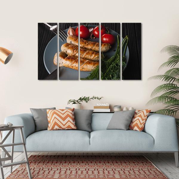 Three Grilled Sausages Canvas Wall Art-5 Horizontal-Gallery Wrap-22" x 12"-Tiaracle