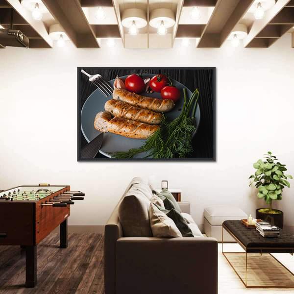 Three Grilled Sausages Canvas Wall Art-3 Horizontal-Gallery Wrap-25" x 16"-Tiaracle