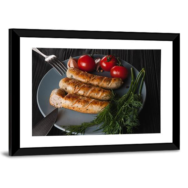 Three Grilled Sausages Canvas Wall Art-5 Horizontal-Gallery Wrap-22" x 12"-Tiaracle