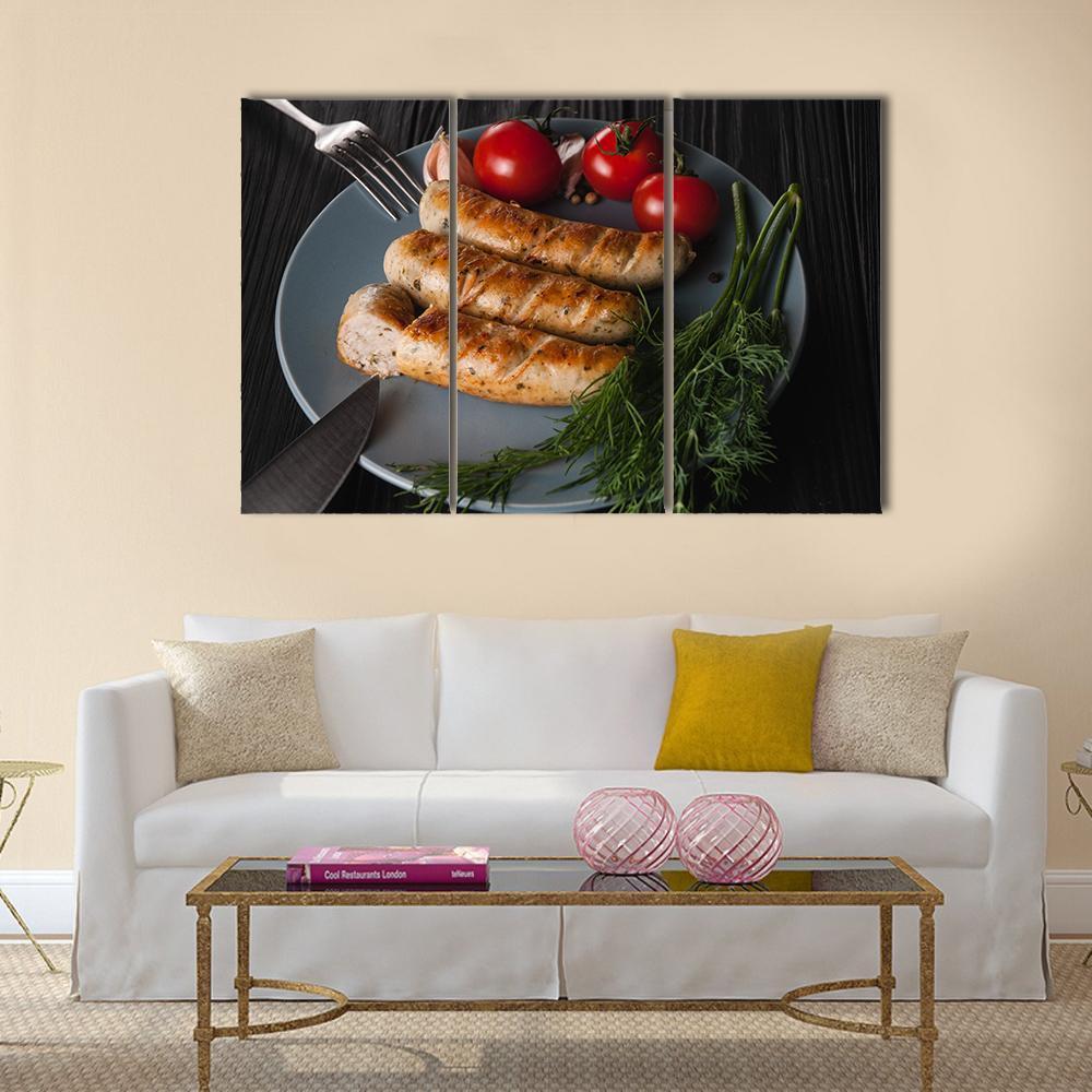Three Grilled Sausages Canvas Wall Art-3 Horizontal-Gallery Wrap-37" x 24"-Tiaracle