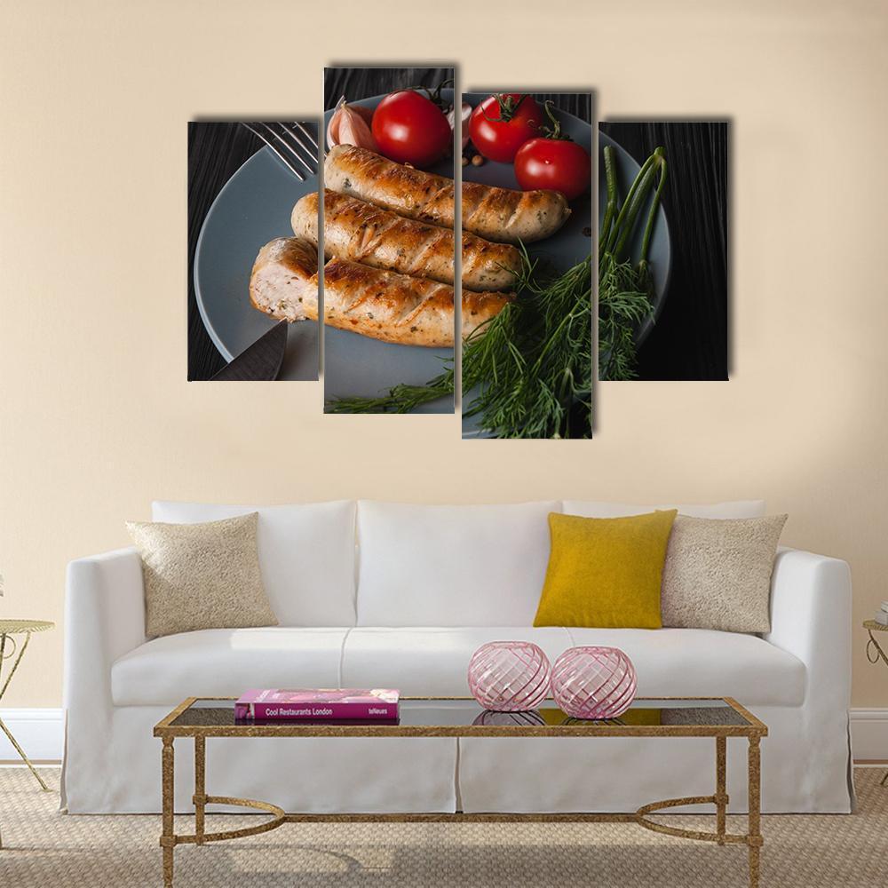 Three Grilled Sausages Canvas Wall Art-4 Pop-Gallery Wrap-50" x 32"-Tiaracle