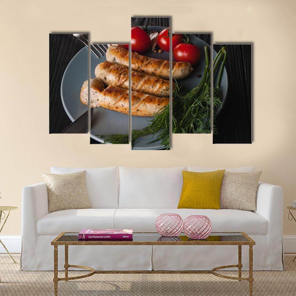 Three Grilled Sausages Canvas Wall Art-5 Pop-Gallery Wrap-47" x 32"-Tiaracle