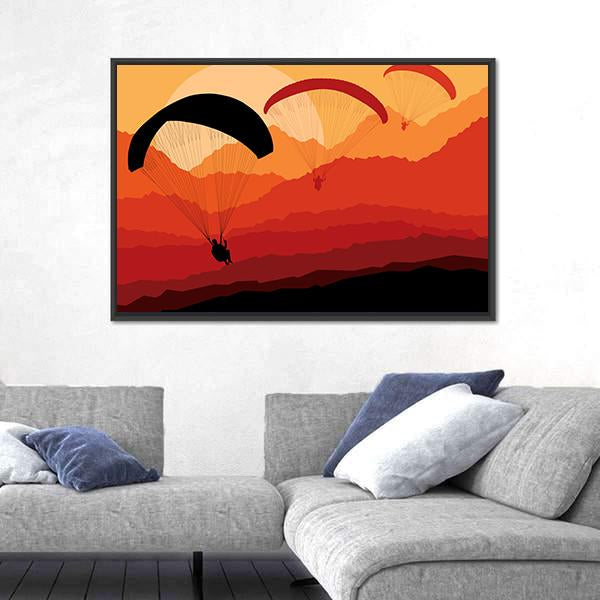 Three Paragliders Over Mountains Canvas Wall Art-1 Piece-Floating Frame-24&quot; x 16&quot;-Tiaracle