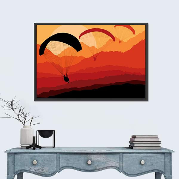 Three Paragliders Over Mountains Canvas Wall Art-5 Horizontal-Gallery Wrap-22&quot; x 12&quot;-Tiaracle