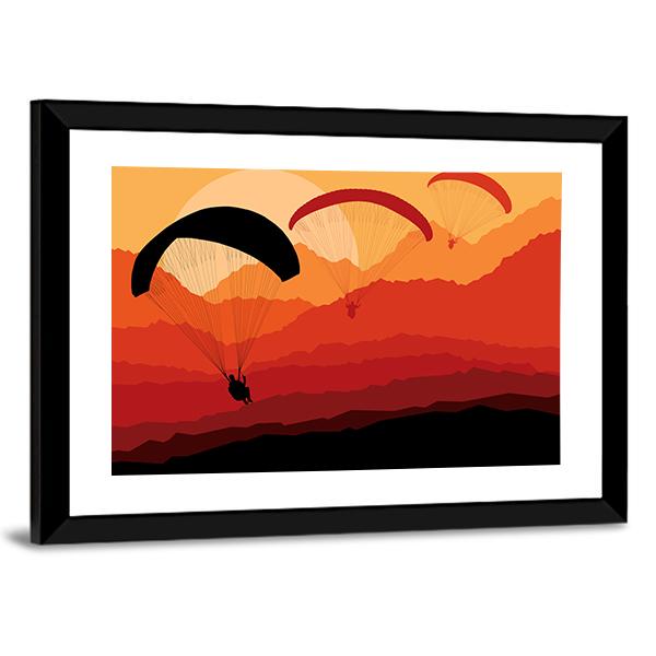 Three Paragliders Over Mountains Canvas Wall Art-5 Horizontal-Gallery Wrap-22" x 12"-Tiaracle