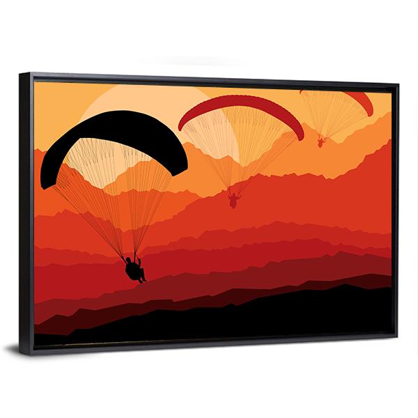 Three Paragliders Over Mountains Canvas Wall Art-5 Horizontal-Gallery Wrap-22&quot; x 12&quot;-Tiaracle