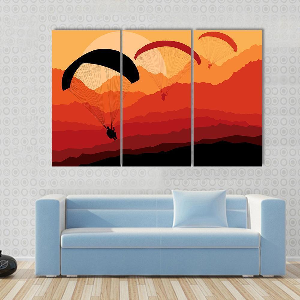 Three Paragliders Over Mountains Canvas Wall Art-3 Horizontal-Gallery Wrap-37" x 24"-Tiaracle