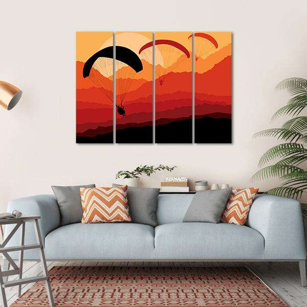 Three Paragliders Over Mountains Canvas Wall Art-4 Horizontal-Gallery Wrap-34&quot; x 24&quot;-Tiaracle