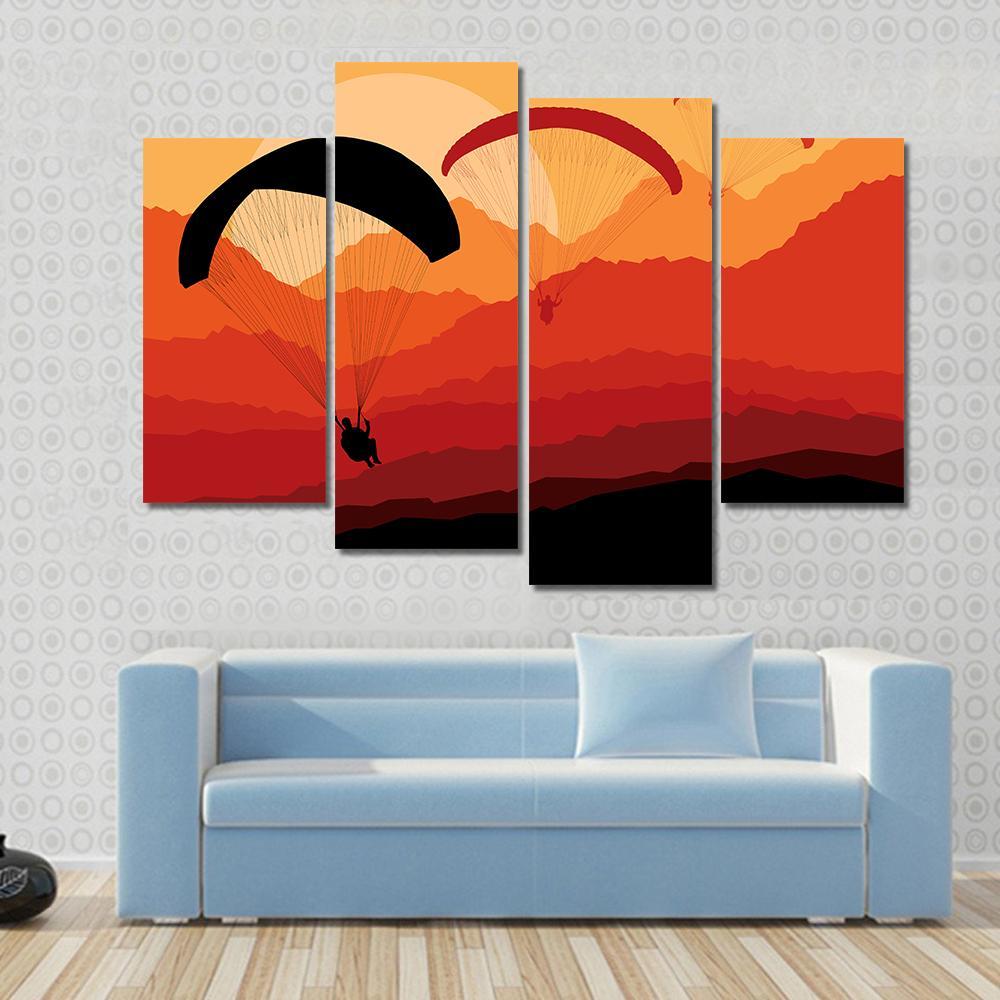 Three Paragliders Over Mountains Canvas Wall Art-3 Horizontal-Gallery Wrap-37" x 24"-Tiaracle
