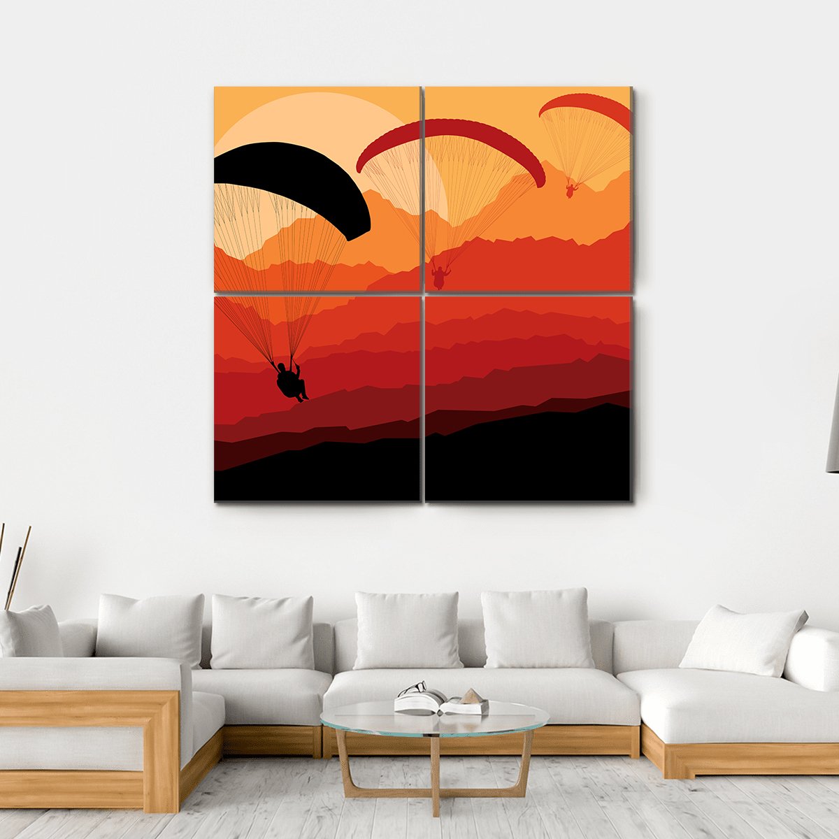 Three Paragliders Over Mountains Canvas Wall Art-4 Square-Gallery Wrap-17" x 17"-Tiaracle
