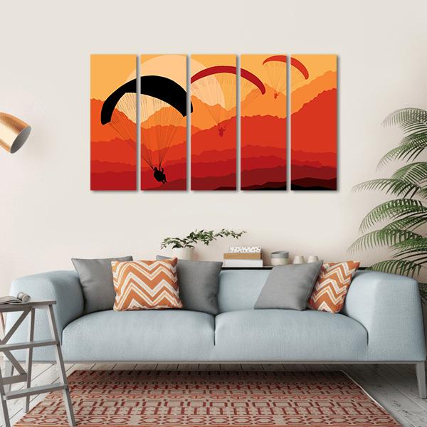 Three Paragliders Over Mountains Canvas Wall Art-5 Horizontal-Gallery Wrap-22" x 12"-Tiaracle