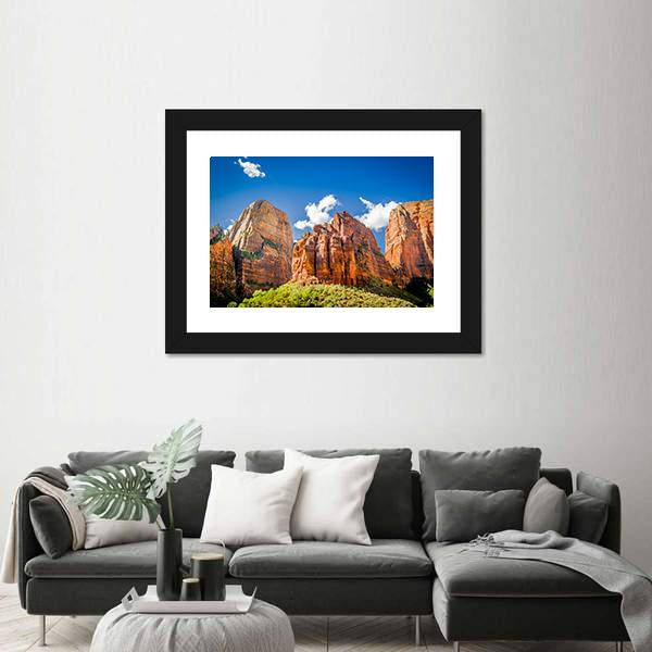 Three Patriarchs Zion National Park Canvas Wall Art-1 Piece-Framed Print-20" x 16"-Tiaracle