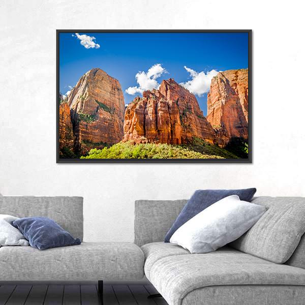 Three Patriarchs Zion National Park Canvas Wall Art-1 Piece-Floating Frame-24" x 16"-Tiaracle
