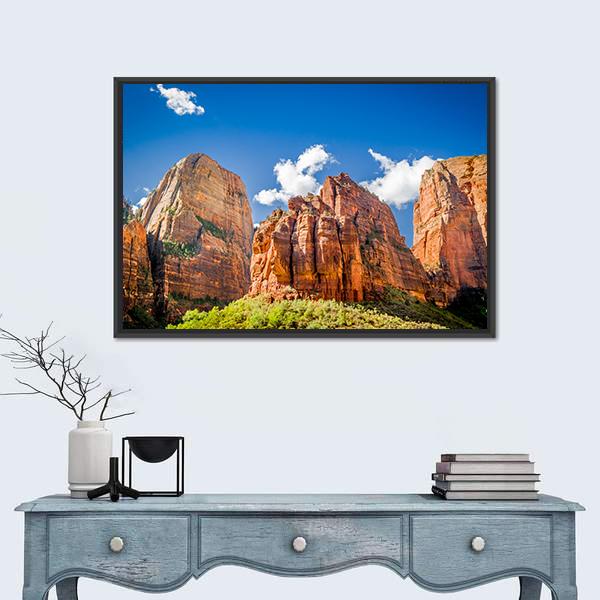 Three Patriarchs Zion National Park Canvas Wall Art-5 Horizontal-Gallery Wrap-22" x 12"-Tiaracle