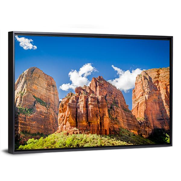 Three Patriarchs Zion National Park Canvas Wall Art-3 Horizontal-Gallery Wrap-25" x 16"-Tiaracle
