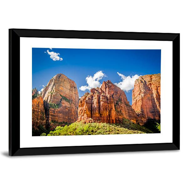 Three Patriarchs Zion National Park Canvas Wall Art-5 Horizontal-Gallery Wrap-22" x 12"-Tiaracle
