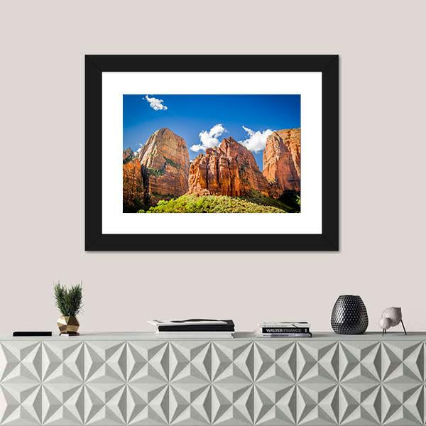 Three Patriarchs Zion National Park Canvas Wall Art-5 Horizontal-Gallery Wrap-22" x 12"-Tiaracle