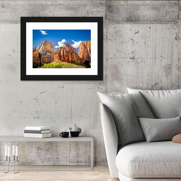 Three Patriarchs Zion National Park Canvas Wall Art-5 Horizontal-Gallery Wrap-22" x 12"-Tiaracle
