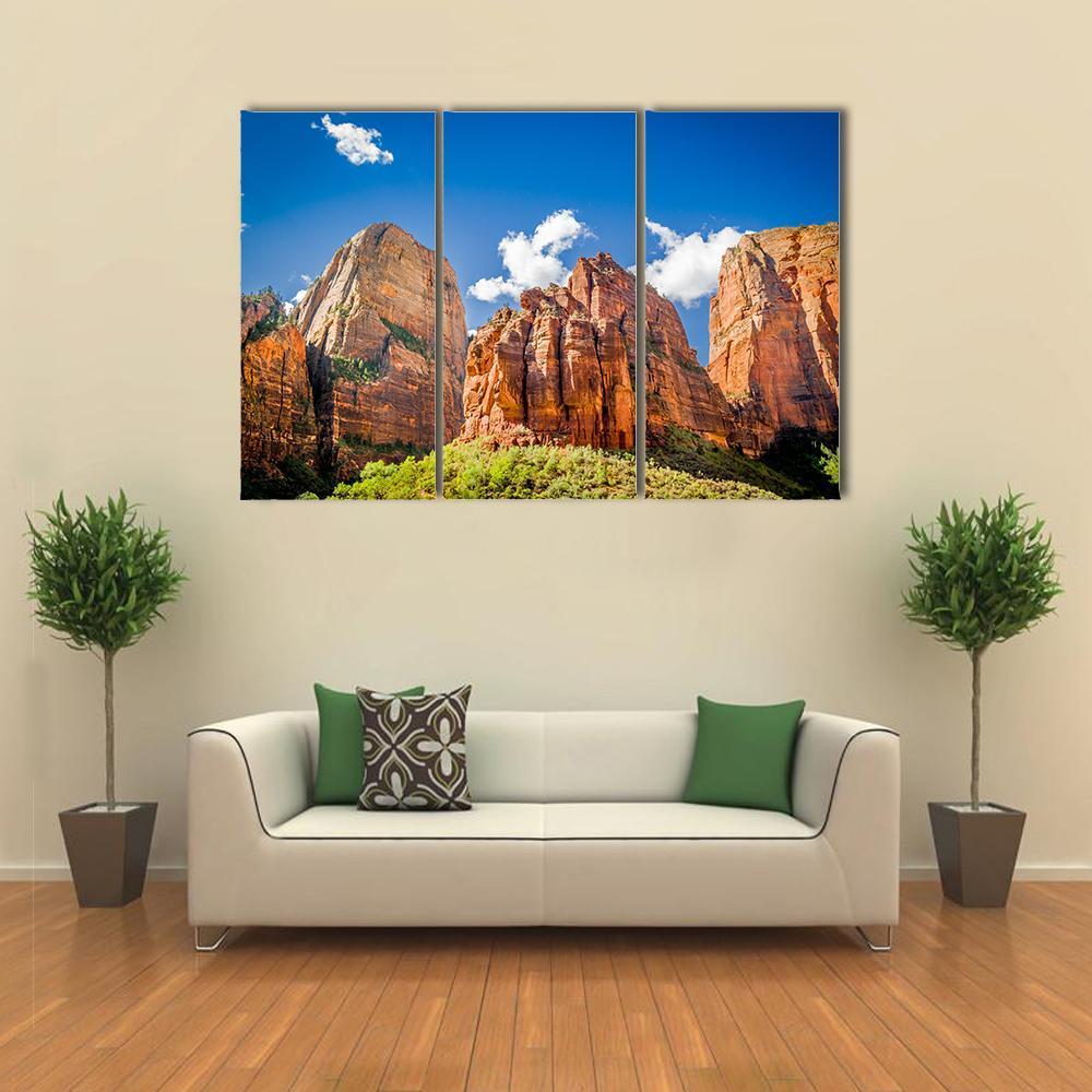 Three Patriarchs Zion National Park Canvas Wall Art-3 Horizontal-Gallery Wrap-37" x 24"-Tiaracle