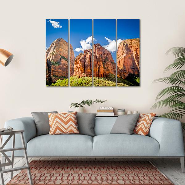 Three Patriarchs Zion National Park Canvas Wall Art-4 Horizontal-Gallery Wrap-34" x 24"-Tiaracle