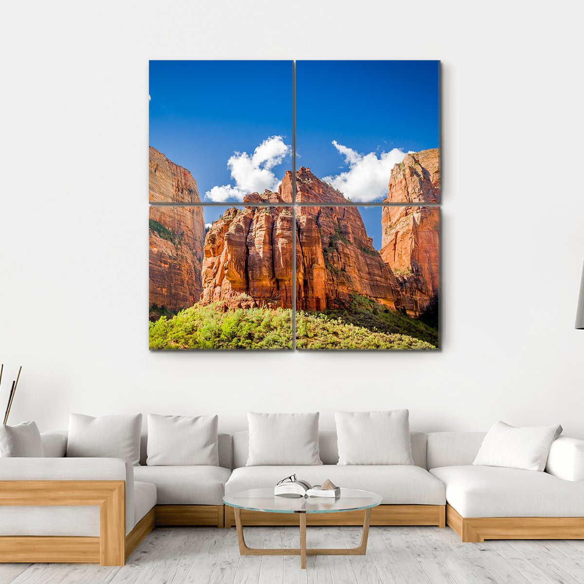 Three Patriarchs Zion National Park Canvas Wall Art-4 Square-Gallery Wrap-17" x 17"-Tiaracle