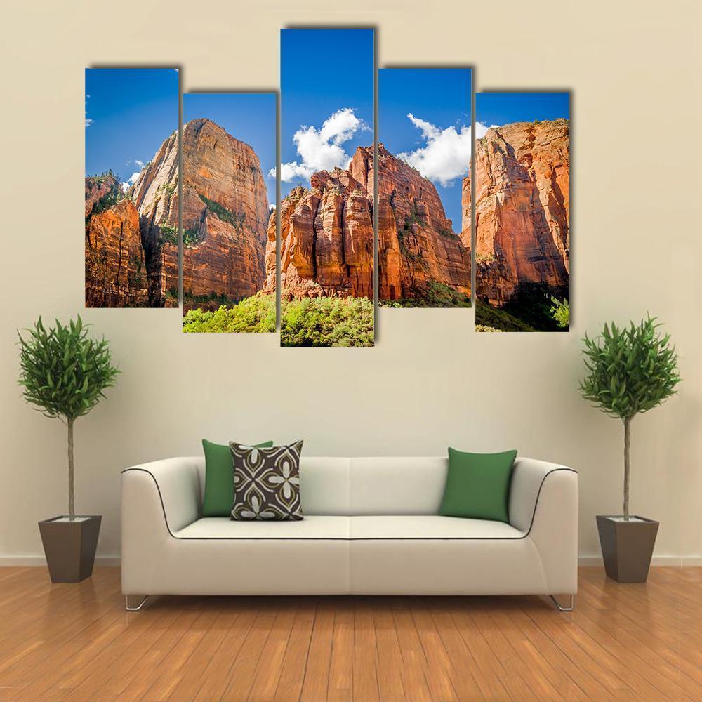 Three Patriarchs Zion National Park Canvas Wall Art-5 Pop-Gallery Wrap-47" x 32"-Tiaracle