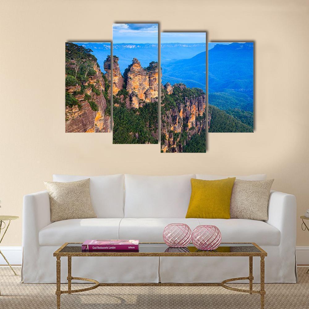 Three Sisters Blue Mountains Canvas Wall Art-4 Pop-Gallery Wrap-50" x 32"-Tiaracle