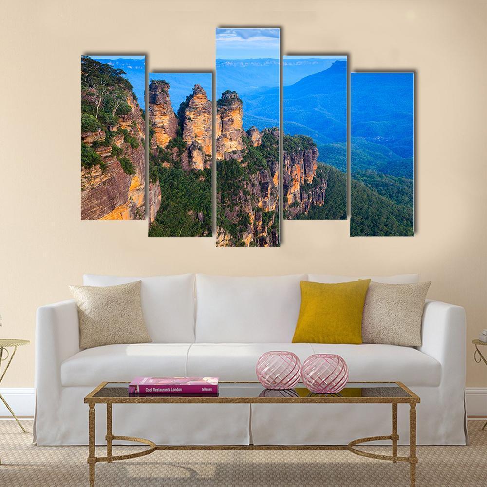Three Sisters Blue Mountains Canvas Wall Art-5 Pop-Gallery Wrap-47" x 32"-Tiaracle