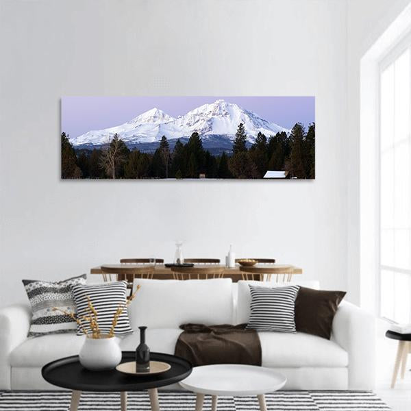 Three Sisters Mountains In Winter Panoramic Canvas Wall Art-3 Piece-25" x 08"-Tiaracle