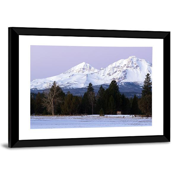 Three Sisters Mountains In Winter Panoramic Canvas Wall Art-1 Piece-36&quot; x 12&quot;-Tiaracle