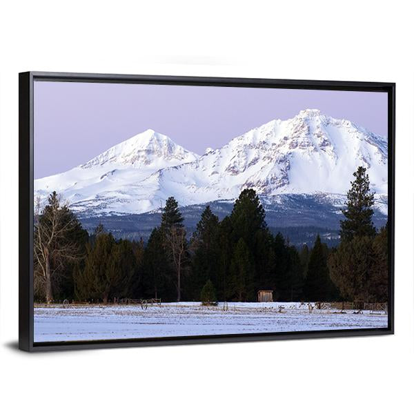 Three Sisters Mountains In Winter Panoramic Canvas Wall Art-1 Piece-36" x 12"-Tiaracle