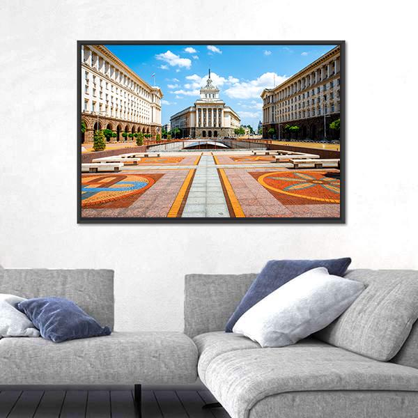 Three Socialist Classicism Edifices Canvas Wall Art-1 Piece-Floating Frame-24" x 16"-Tiaracle