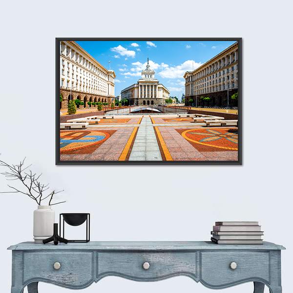 Three Socialist Classicism Edifices Canvas Wall Art-3 Horizontal-Gallery Wrap-25" x 16"-Tiaracle