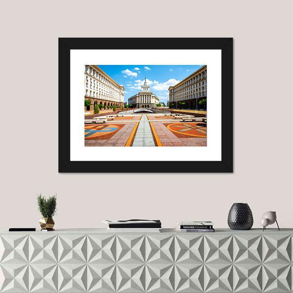 Three Socialist Classicism Edifices Canvas Wall Art-3 Horizontal-Gallery Wrap-25" x 16"-Tiaracle