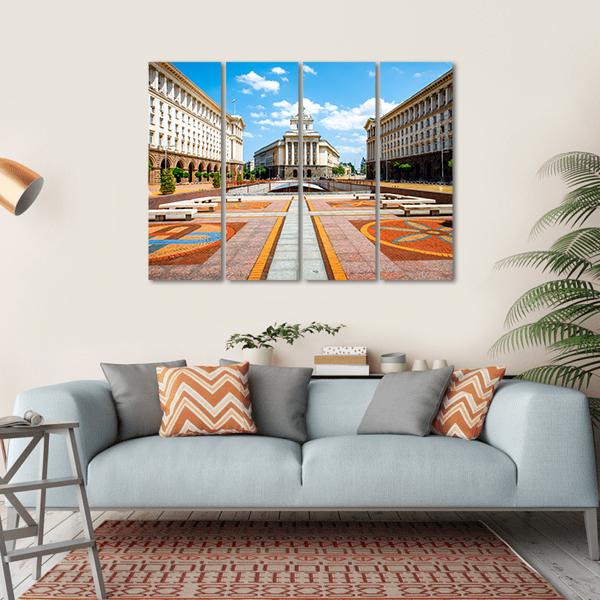 Three Socialist Classicism Edifices Canvas Wall Art-4 Horizontal-Gallery Wrap-34" x 24"-Tiaracle