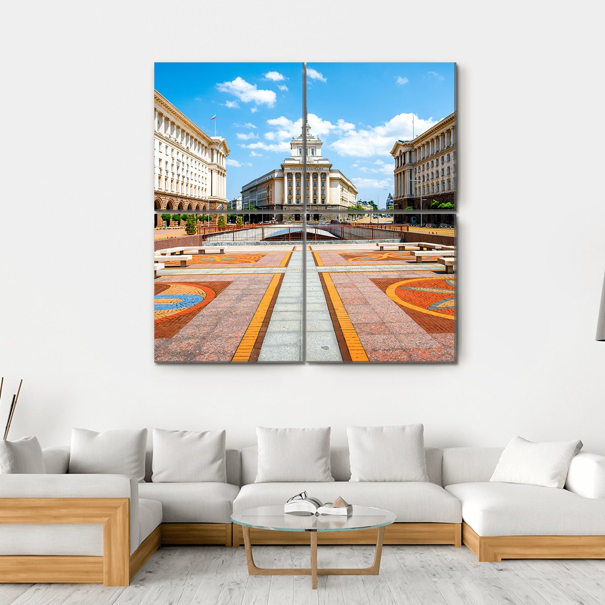 Three Socialist Classicism Edifices Canvas Wall Art-4 Square-Gallery Wrap-17" x 17"-Tiaracle