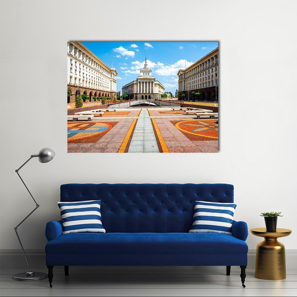 Three Socialist Classicism Edifices Canvas Wall Art-1 Piece-Gallery Wrap-48" x 32"-Tiaracle